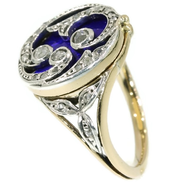 Victorian poison ring with blue enamel and rose cut diamonds with hidden place (image 3 of 18)